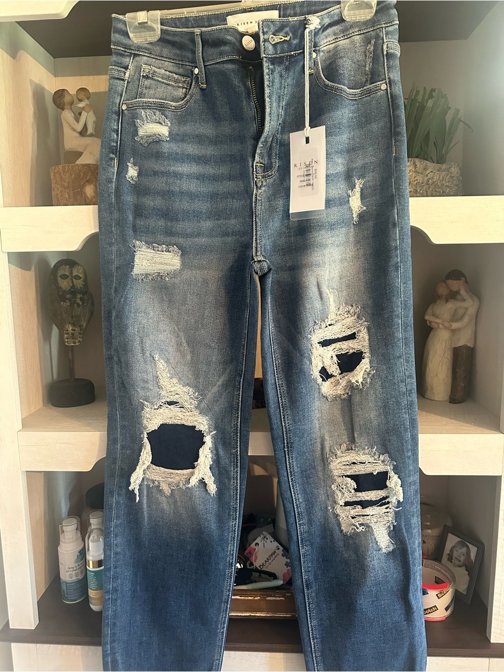 Risen Distressed Blue Denim Jeans